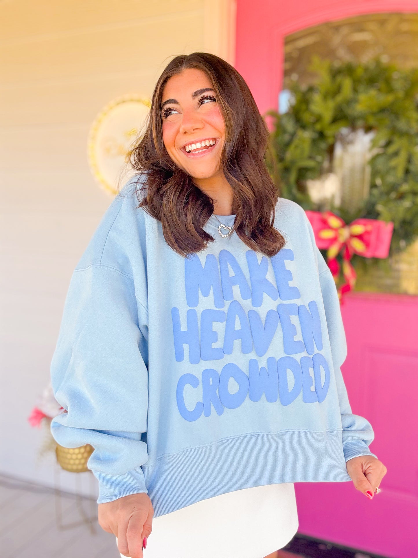 MAKE HEAVEN CROWDED PUFF CROP SWEATSHIRT