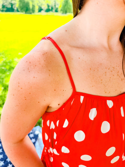 DOT CAMI MINI DRESS - RED