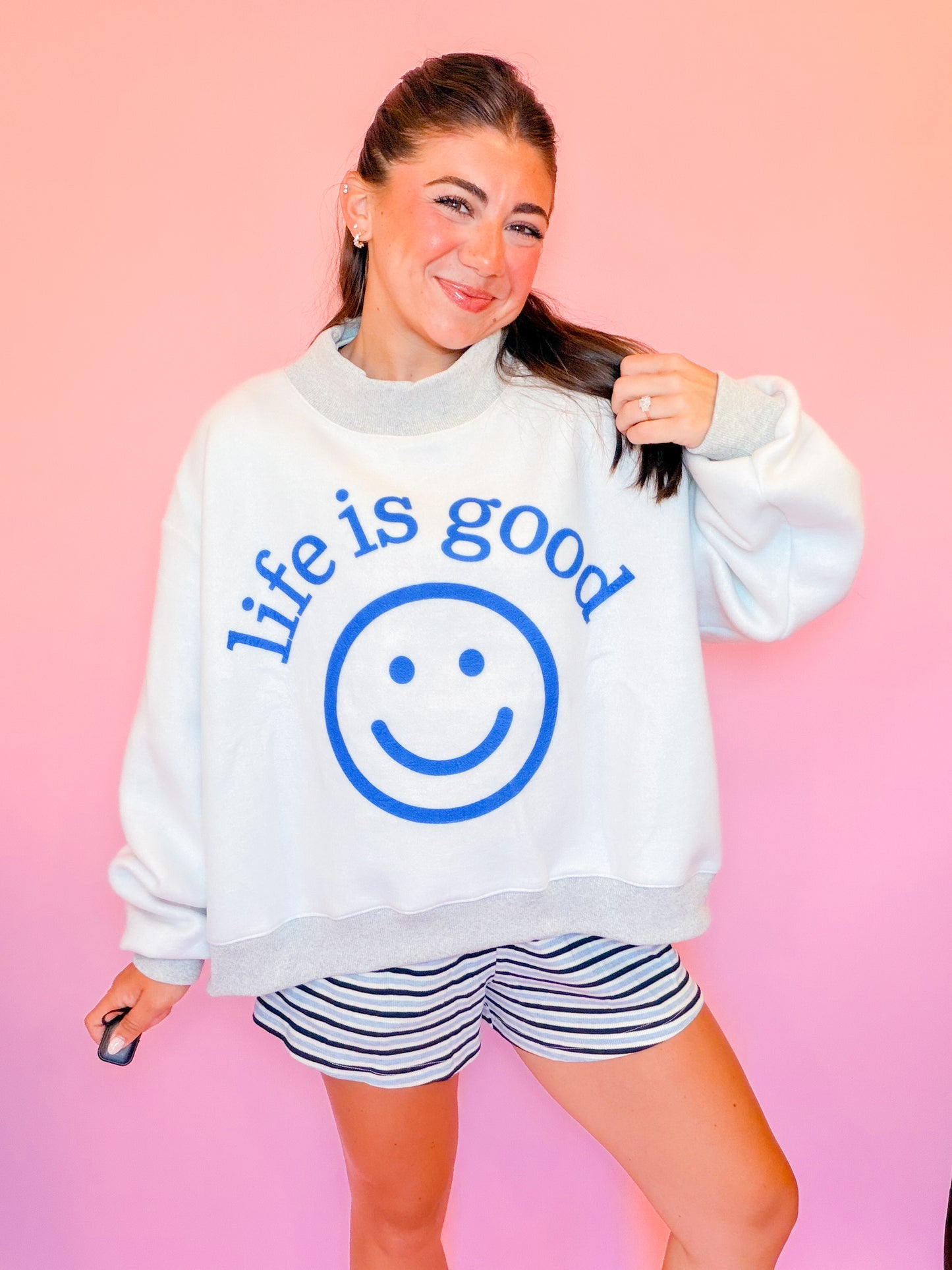 LIFE IS GOOD REVERSIBLE MOCK NECK CROP SWEATSHIRT