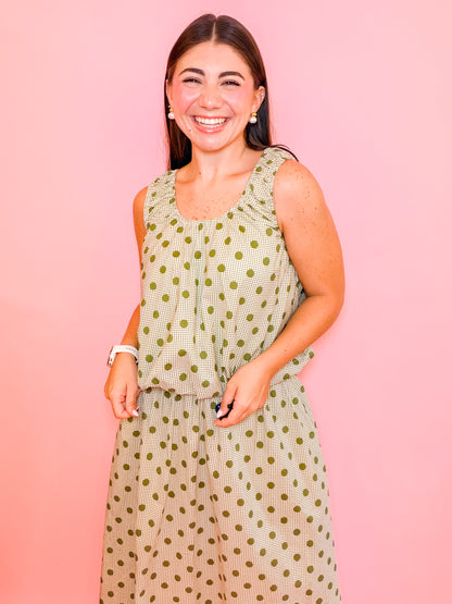 POLKA DOT BUBBLE TANK - OLIVE