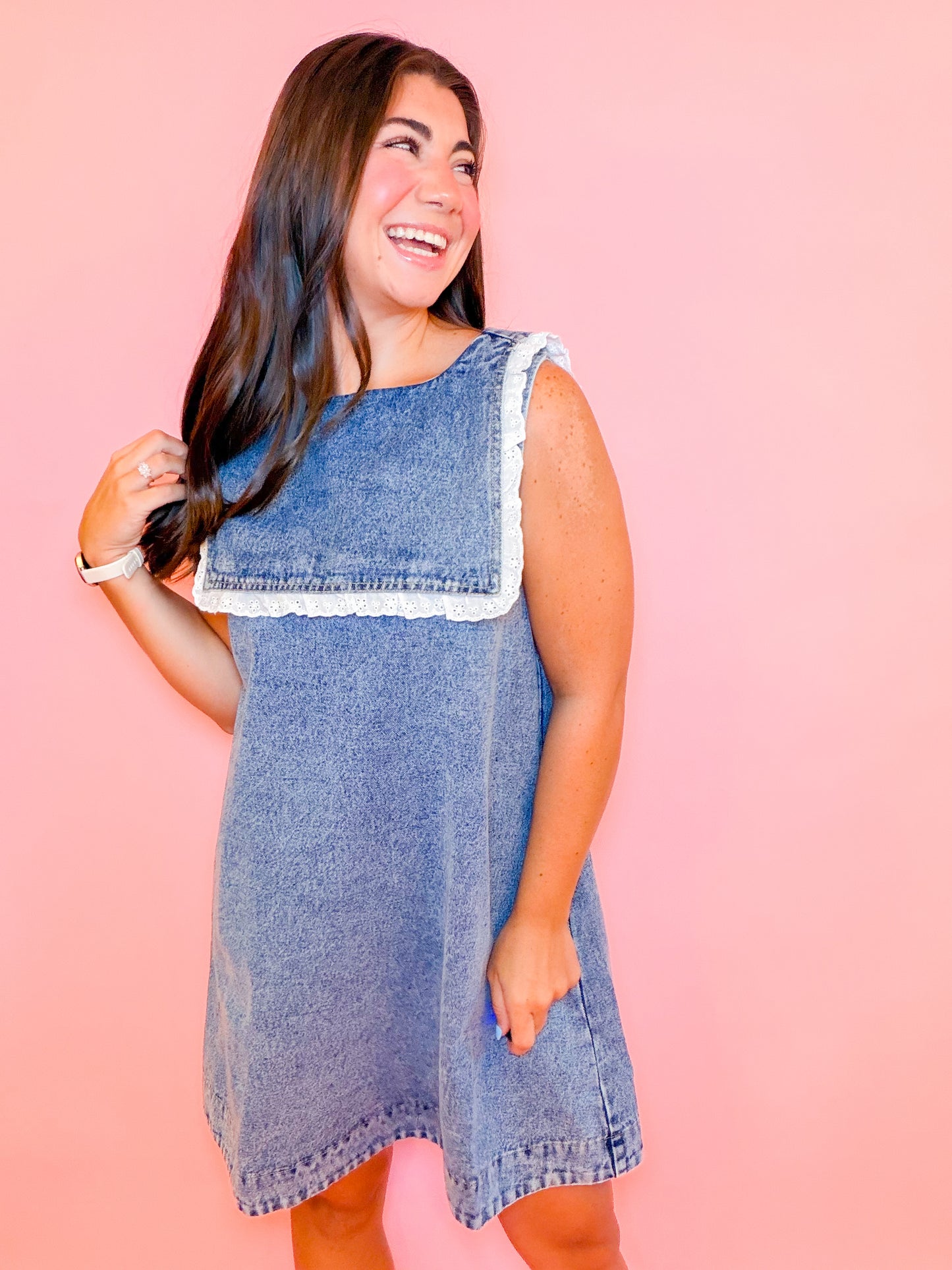 NICA DENIM DRESS WITH COLLAR