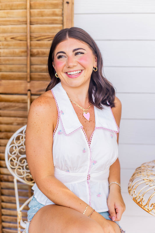 FLORAL EMBROIDERED HALTER TOP
