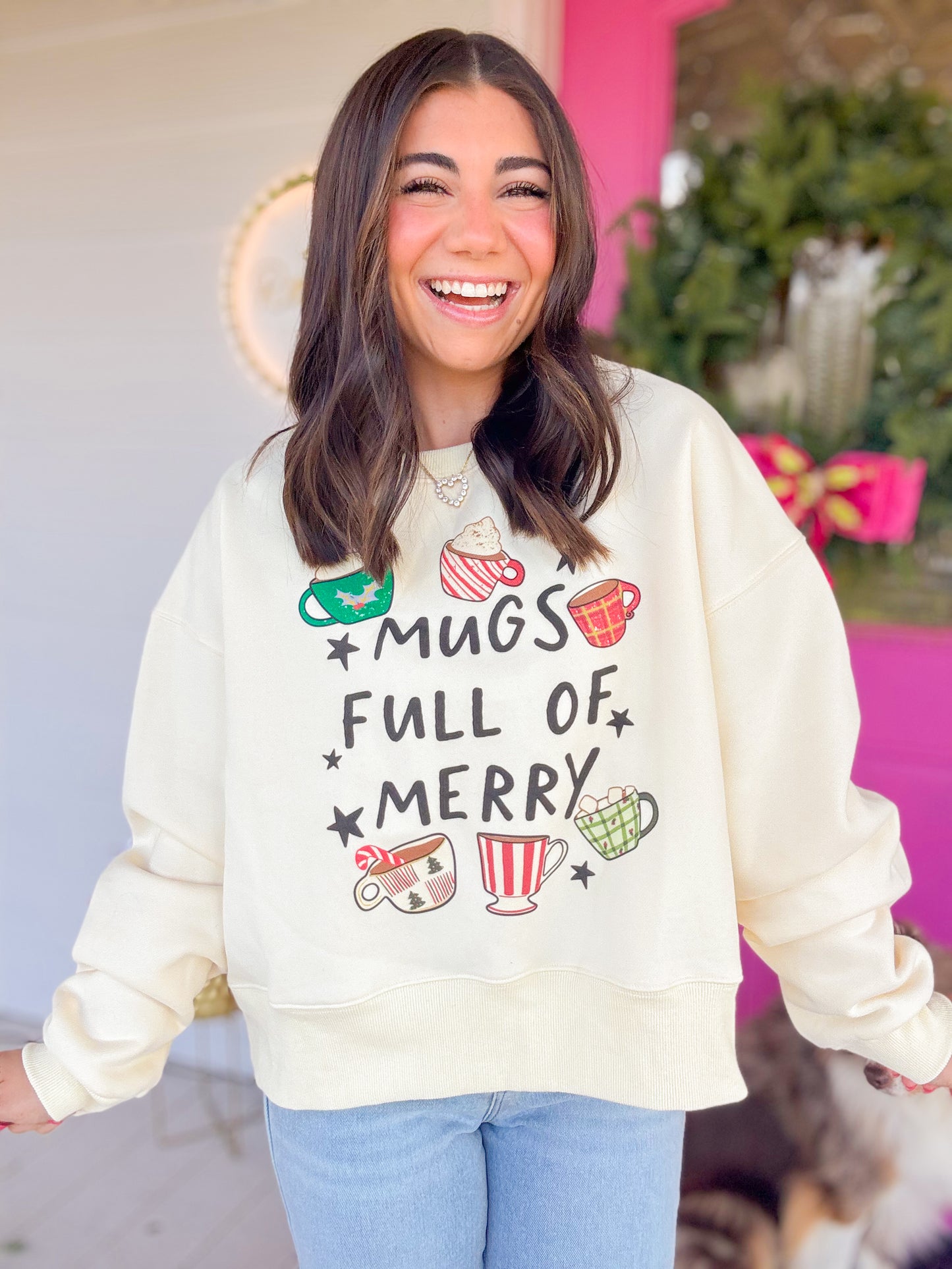 MUGS FULL OF MERRY CROP SWEATSHIRT