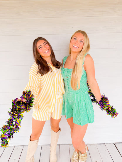 STRIPED OVERSIZED BUTTON-DOWN TOP & SHORTS SET