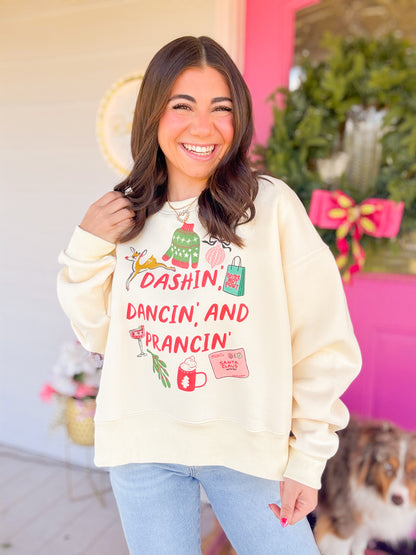 DASHIN, DANCIN, PRANCIN CROP SWEATSHIRT