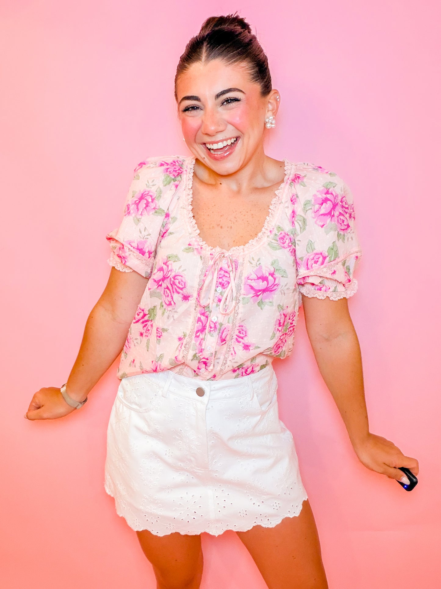 PINK FLORAL LACE TOP