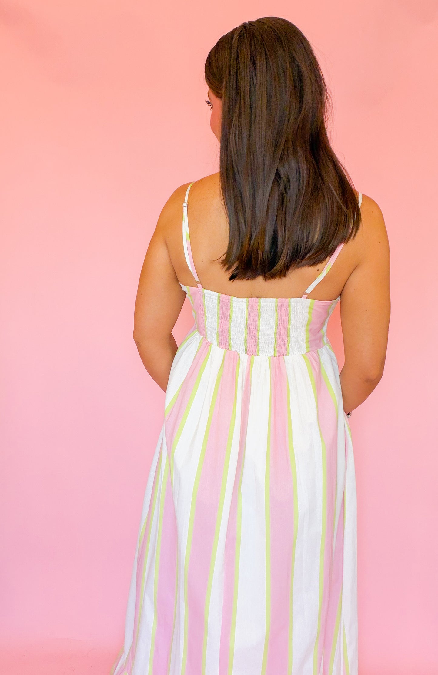 STRIPED RUFFLE BOTTOM MAXI DRESS