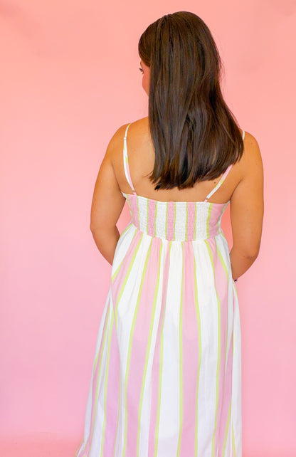 STRIPED RUFFLE BOTTOM MAXI DRESS