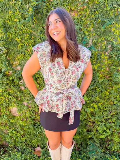 JACQUARD V NECK WAIST TIE VEST