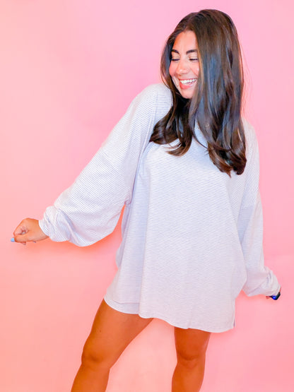 STRIPE RIBBED OVERSIZED TOP - LAVENDER