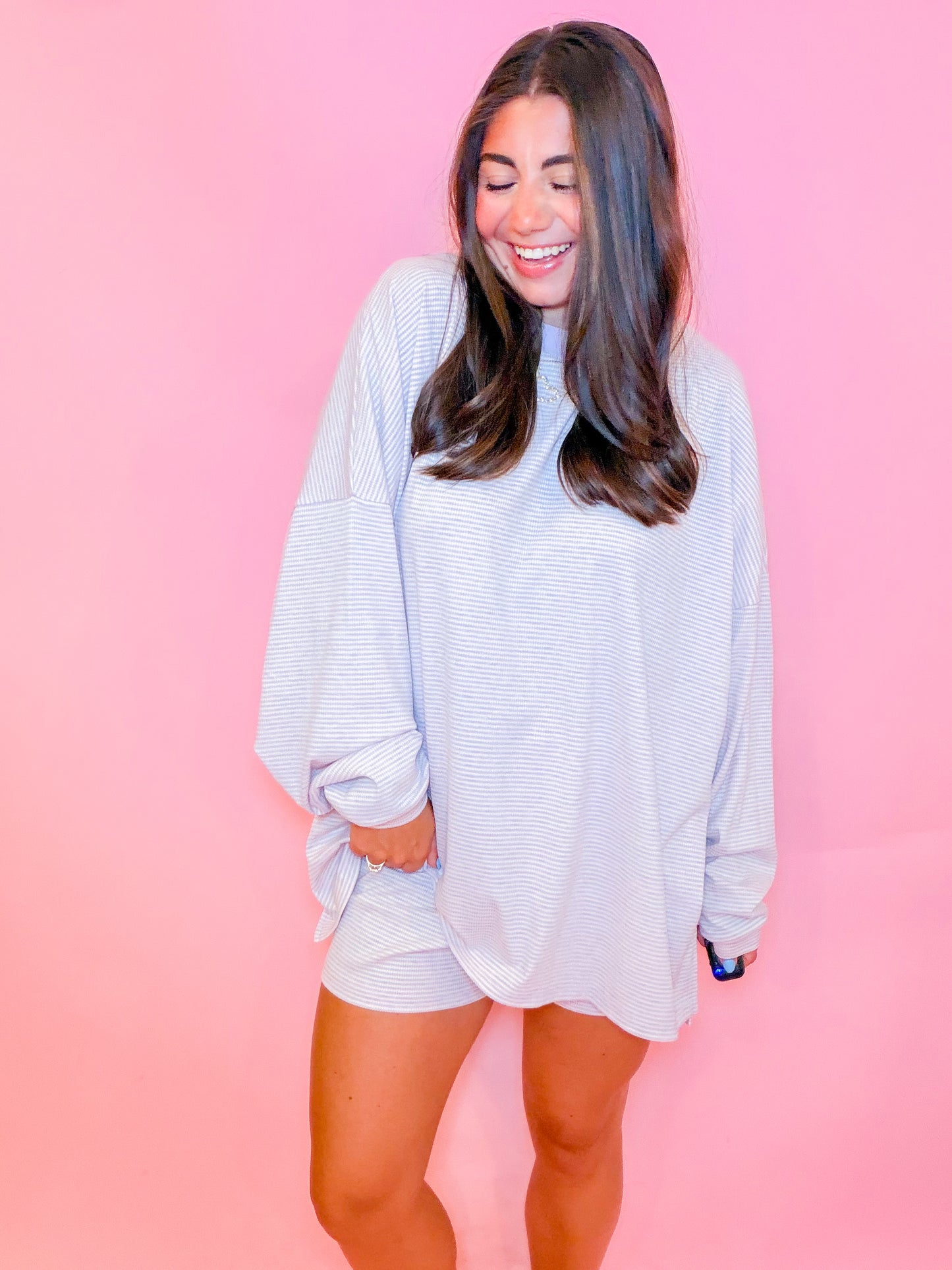 STRIPE RIBBED SHORTS - LAVENDER