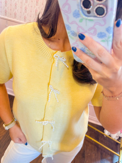 PEARL BOW SHORT SLV SWEATER