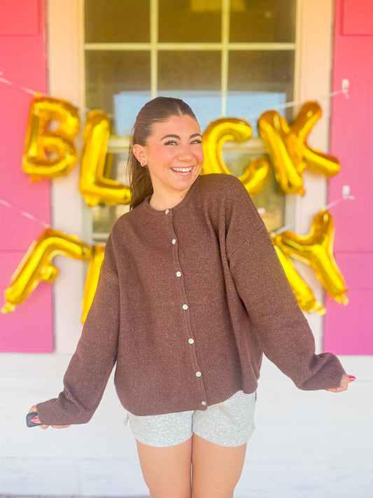 DOORBUSTER LONG SLEEVE CREW NECK SWEATER CARDIGAN - BROWN