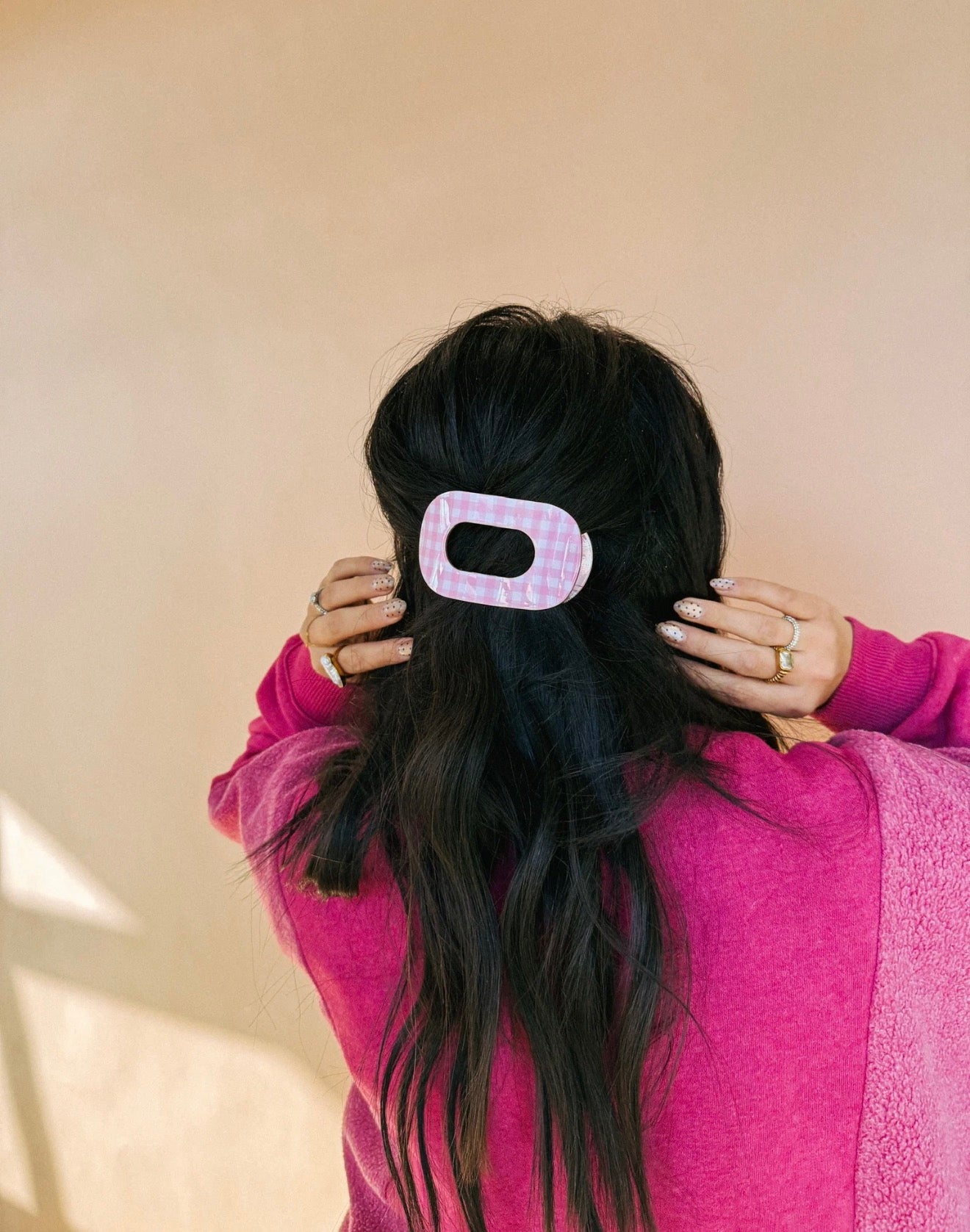 GINGHAM FLAT HAIR CLIP - PINK