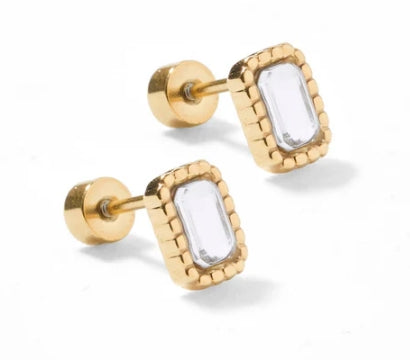 SCREWBACK STUD EARRINGS - MADISON GOLD CLEAR